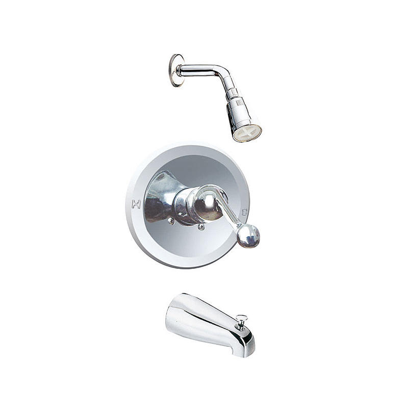 Válvula de ducha de baño de una manija con caño de bañera y cabezal de ducha con placa cromada F9607